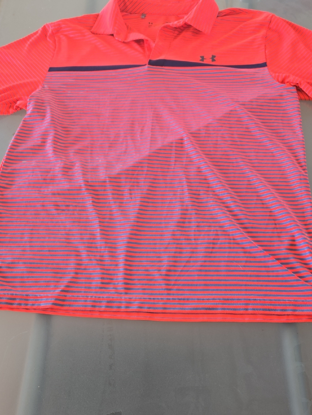 Under Armour Coral Pink and Navy Striped Golf Polo